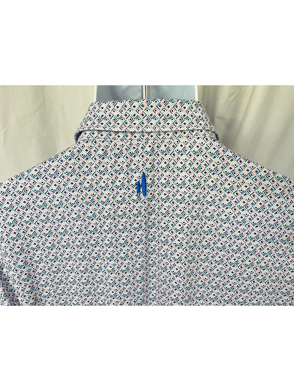 johnnie-O Men's White Pink Blue Featherweight s/s Golf Performance Polo Shirt L
